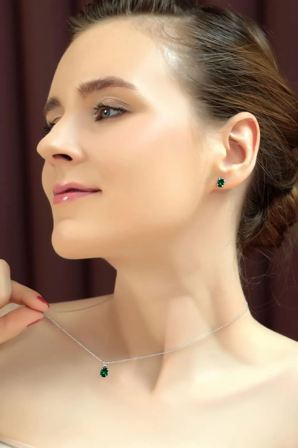 Jewelry Sets for Women, Necklace and Earring Sets for Women, Birthstone Jewelry, Genuine or Synthetic Gemstones, Oval Solitaire, Pendant Necklace, Stud Earrings, Sterling Silver Jewelry or Gold Flash