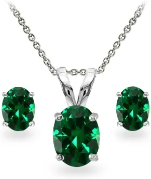 Jewelry Sets for Women, Necklace and Earring Sets for Women, Birthstone Jewelry, Genuine or Synthetic Gemstones, Oval Solitaire, Pendant Necklace, Stud Earrings, Sterling Silver Jewelry or Gold Flash