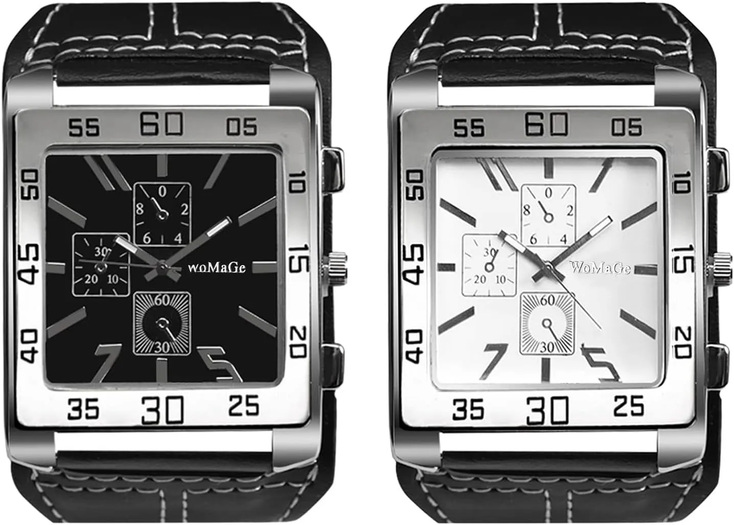 JewelryWe Square Leather Wrist Watch for Men Punk Analog Quartz Watch Black Casual Business Dress Watches