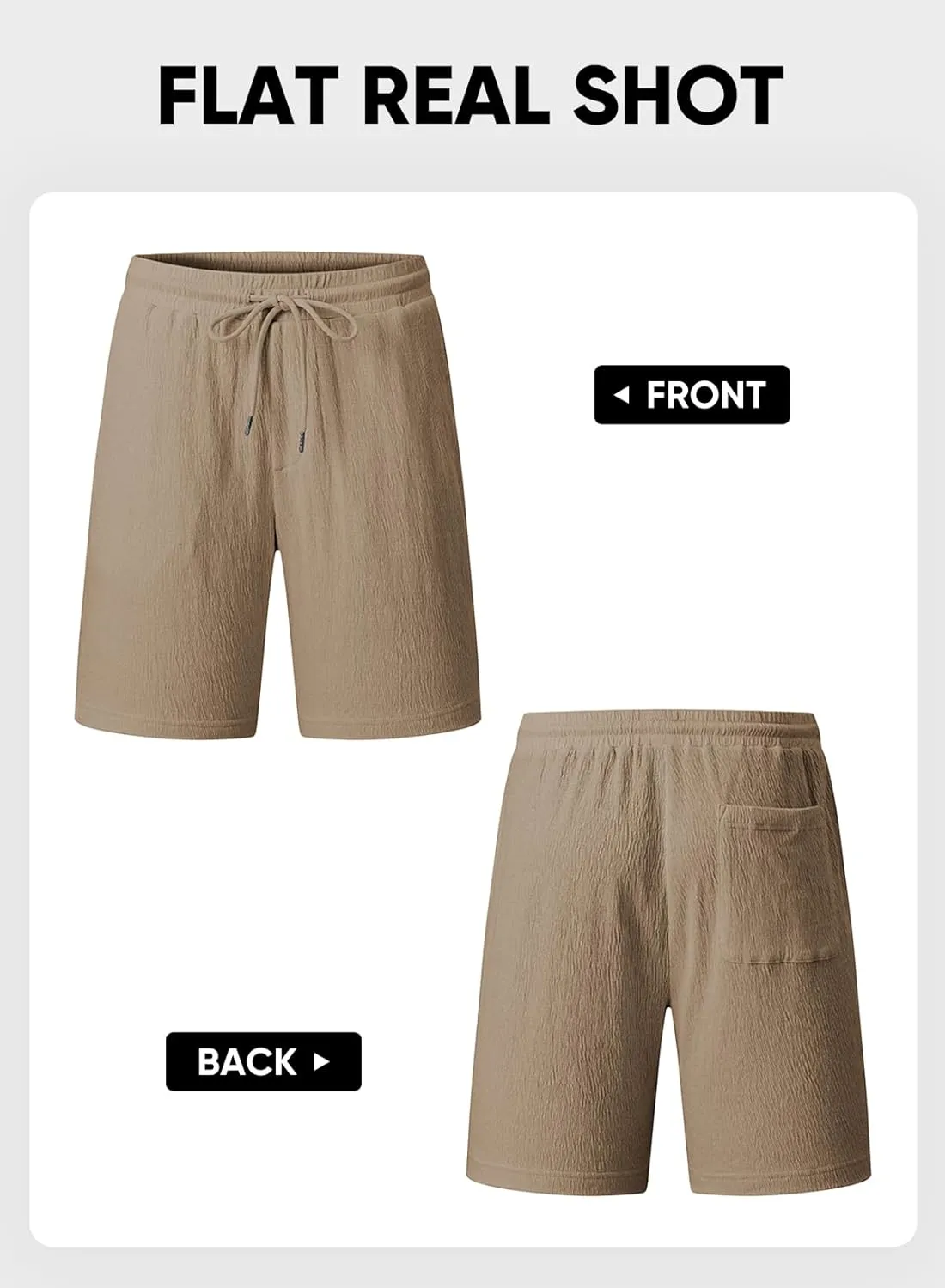 JMIERR Mens Casual 7" Shorts Cotton Elastic Waist Drawstring Summer Texture Stretch Beach Shorts with Pockets