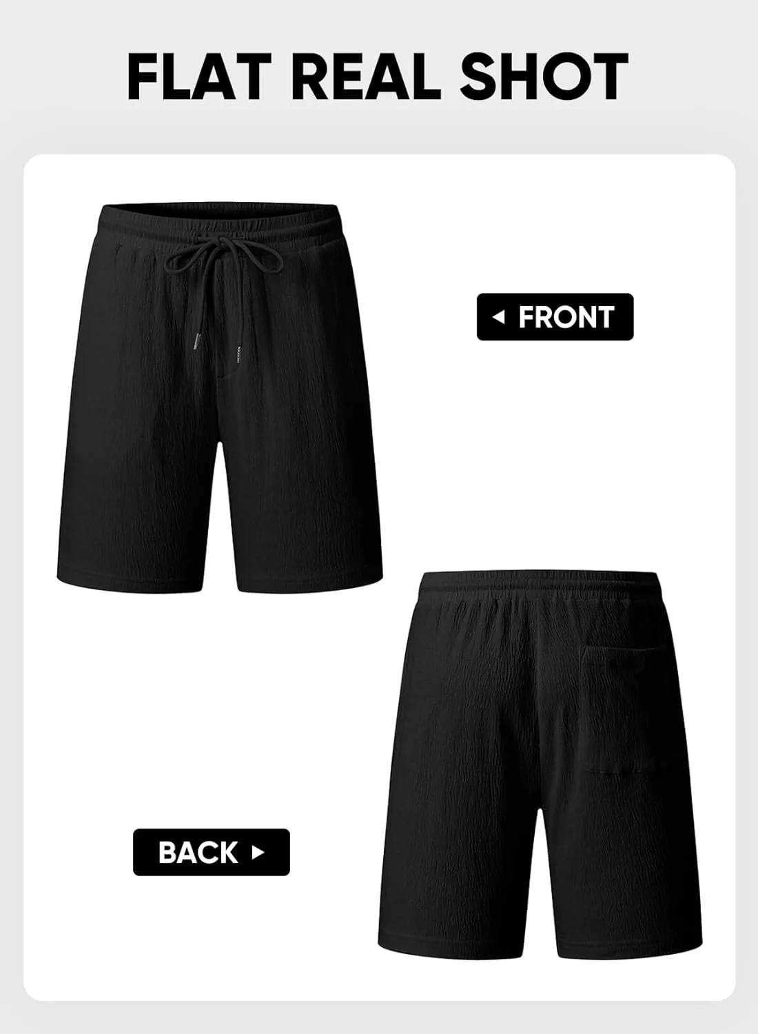 JMIERR Mens Casual 7" Shorts Cotton Elastic Waist Drawstring Summer Texture Stretch Beach Shorts with Pockets