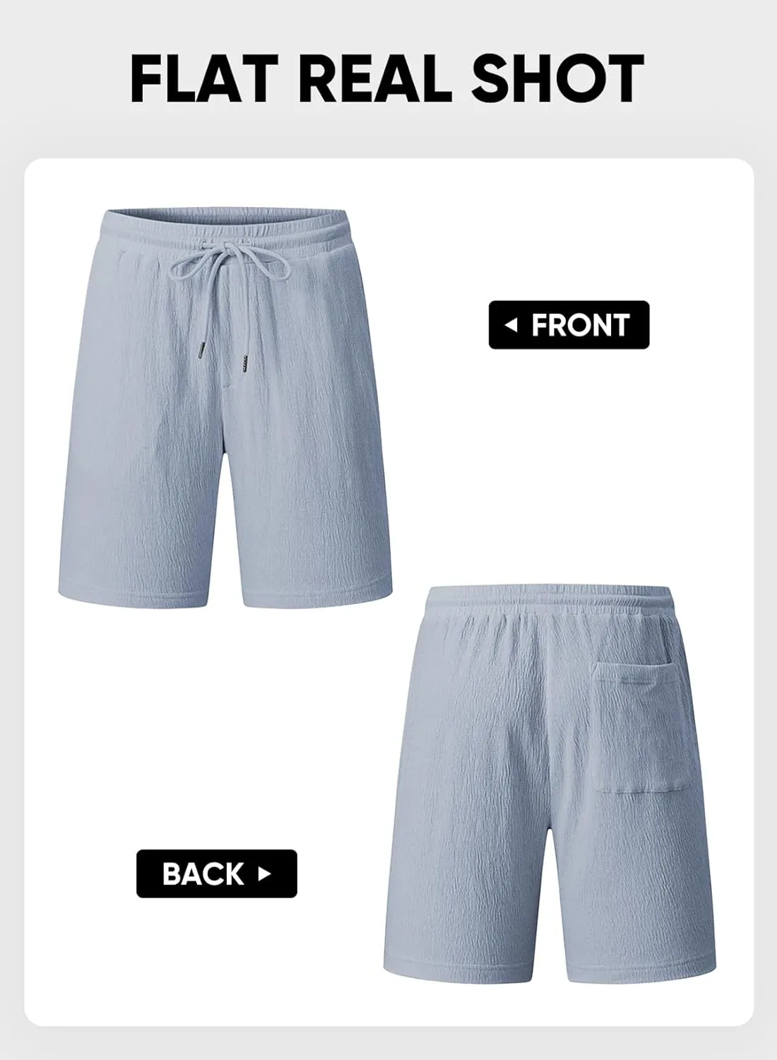 JMIERR Mens Casual 7" Shorts Cotton Elastic Waist Drawstring Summer Texture Stretch Beach Shorts with Pockets