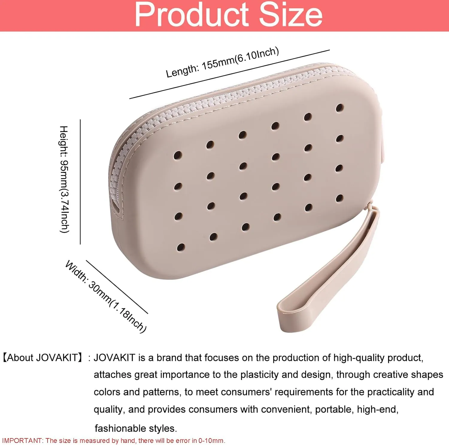 JOVAKIT Small Portable Silicone Makeup Bag for Women with Decorative Holes, Travel Waterproof Toiletry Cosmetic Bag Gifts for Women, Zipper Closure Makeup Case with Handle (Grey)