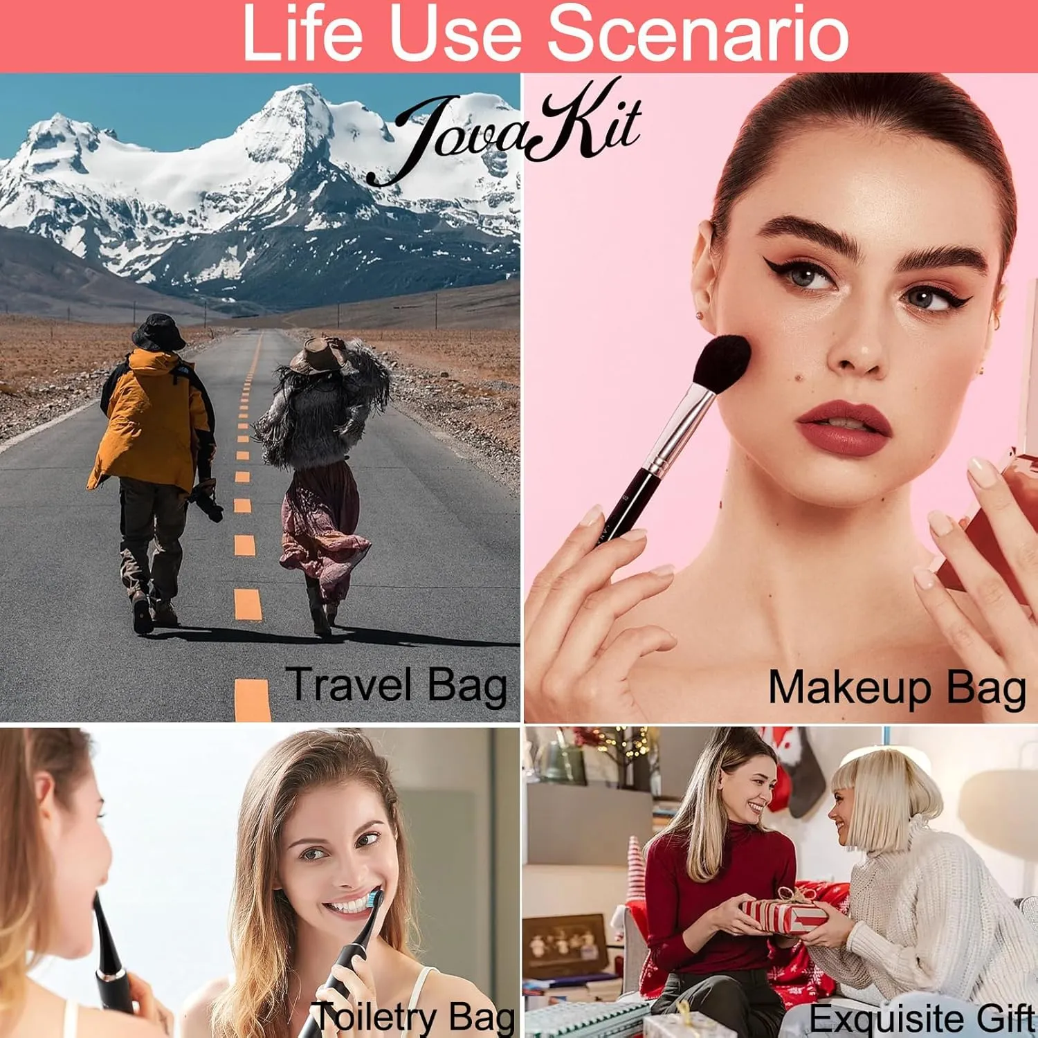 JOVAKIT Small Portable Silicone Makeup Bag for Women with Decorative Holes, Travel Waterproof Toiletry Cosmetic Bag Gifts for Women, Zipper Closure Makeup Case with Handle (Grey)