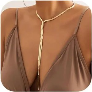 Jovono Long Choker Necklace Gold Herringbone Necklace Chain Minimalist Necklace Accessories for Women