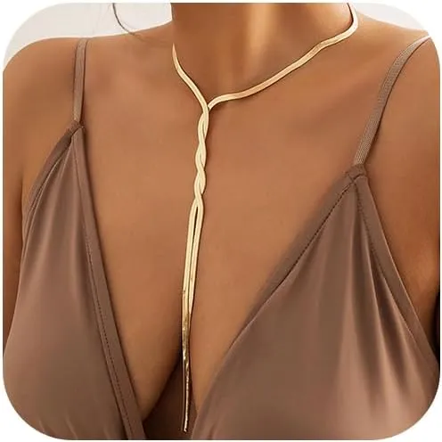 Jovono Long Choker Necklace Gold Herringbone Necklace Chain Minimalist Necklace Accessories for Women