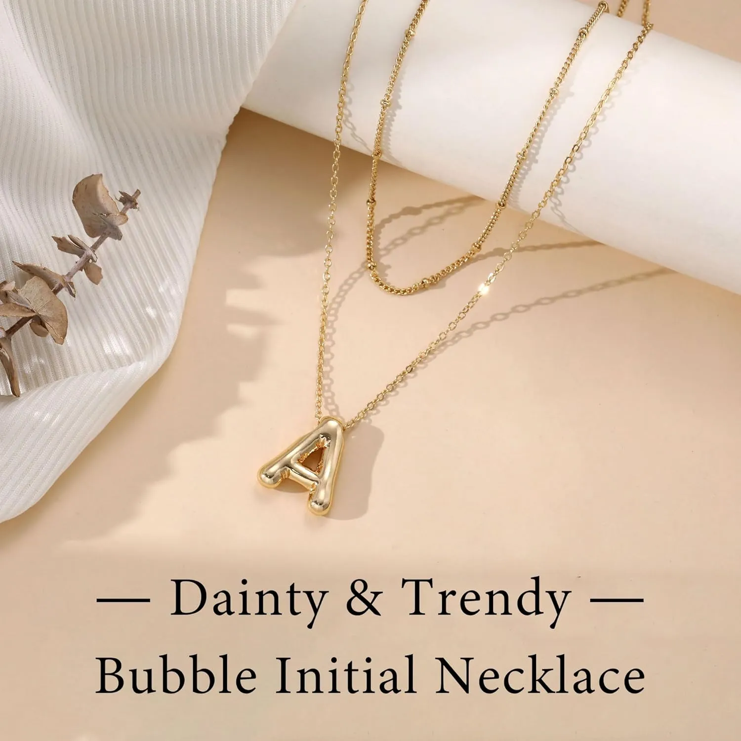 JSJOY Letter Necklace Gold Initial Necklaces for Women A-Z Layered Initial Necklace for Teens Dainty Balloon Letter Necklace 14K Gold Plated Alphabet Necklaces