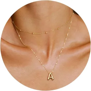 JSJOY Letter Necklace Gold Initial Necklaces for Women A-Z Layered Initial Necklace for Teens Dainty Balloon Letter Necklace 14K Gold Plated Alphabet Necklaces