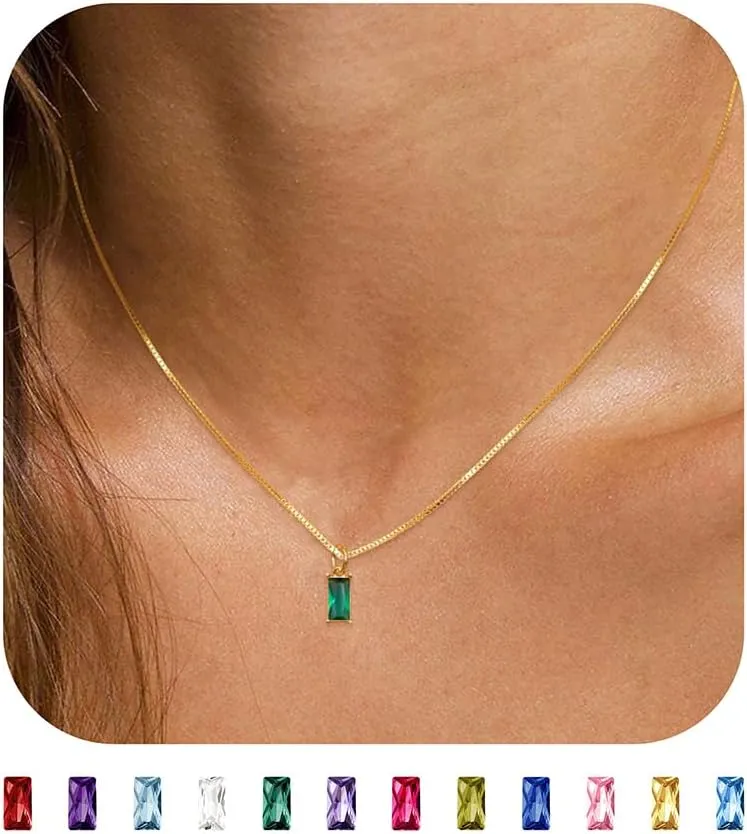 JSJOY S925 Birthstone Necklaces for Women Dainty Gold Emerald Green Necklace Sterling Silver Birthday Gifts for Teens Cubic Zirconia Diamond Necklaces Mothers Day Gifts