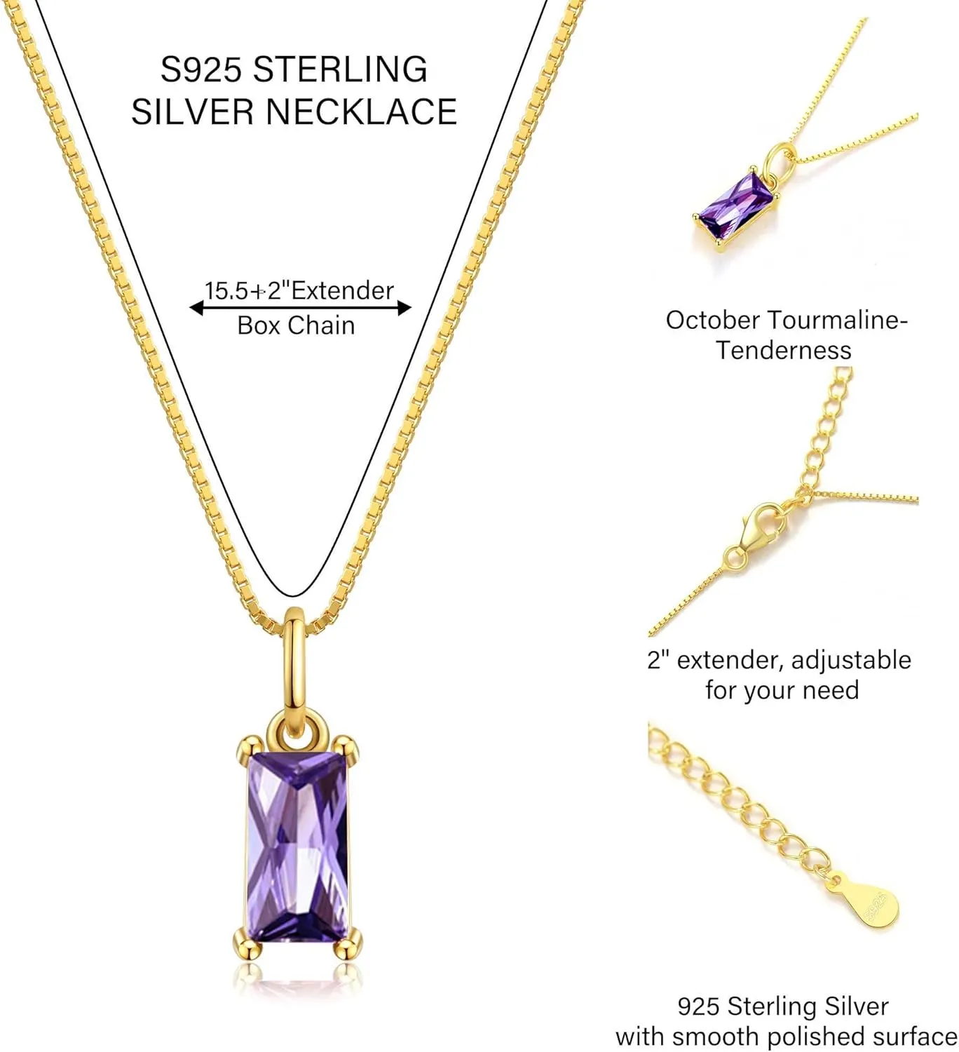 JSJOY S925 Birthstone Necklaces for Women Dainty Gold Emerald Green Necklace Sterling Silver Birthday Gifts for Teens Cubic Zirconia Diamond Necklaces Mothers Day Gifts