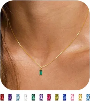 JSJOY S925 Birthstone Necklaces for Women Dainty Gold Emerald Green Necklace Sterling Silver Birthday Gifts for Teens Cubic Zirconia Diamond Necklaces Mothers Day Gifts