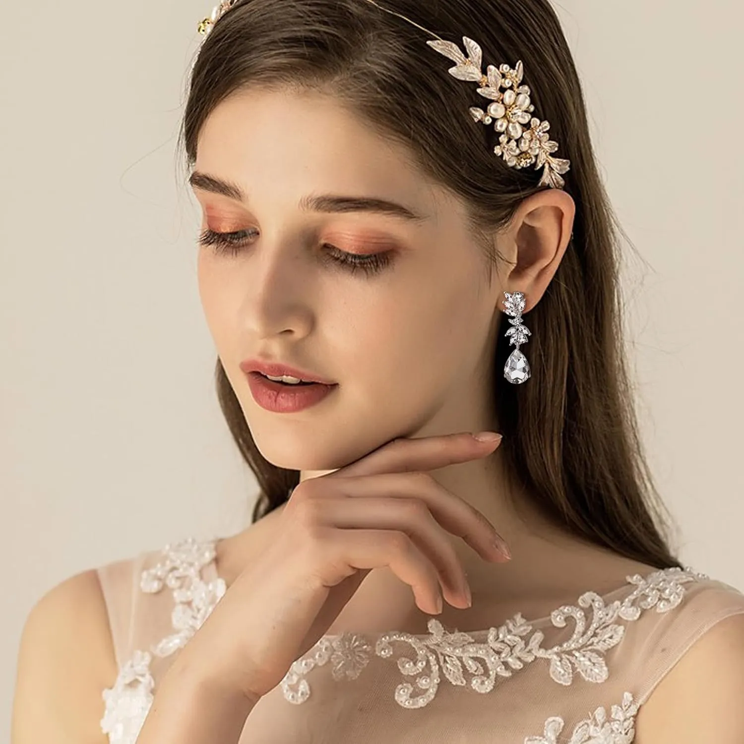 Jstyle 4 Pairs Silver Clip on Earrings for Women Elegant Rhinestone Clip on Earrings Dangle Drop for Brides Bridesmaids Non Pierced Earrings Set