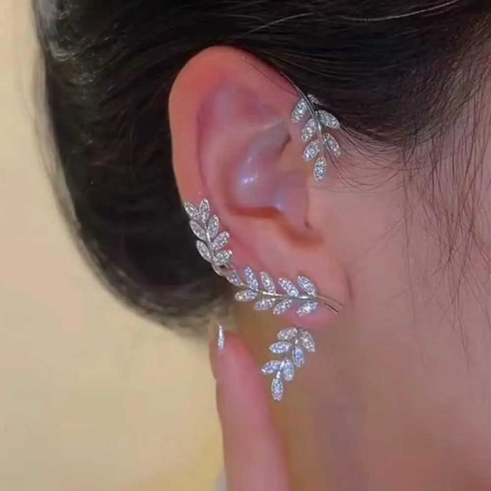 Jumwrit Rhinestone Ear Cuffs Leaf Ear Jacket Climber Crawler Earrings Ear Wrap Earrings Cute Hypoallergenic Stud Earrings for WomenSilver