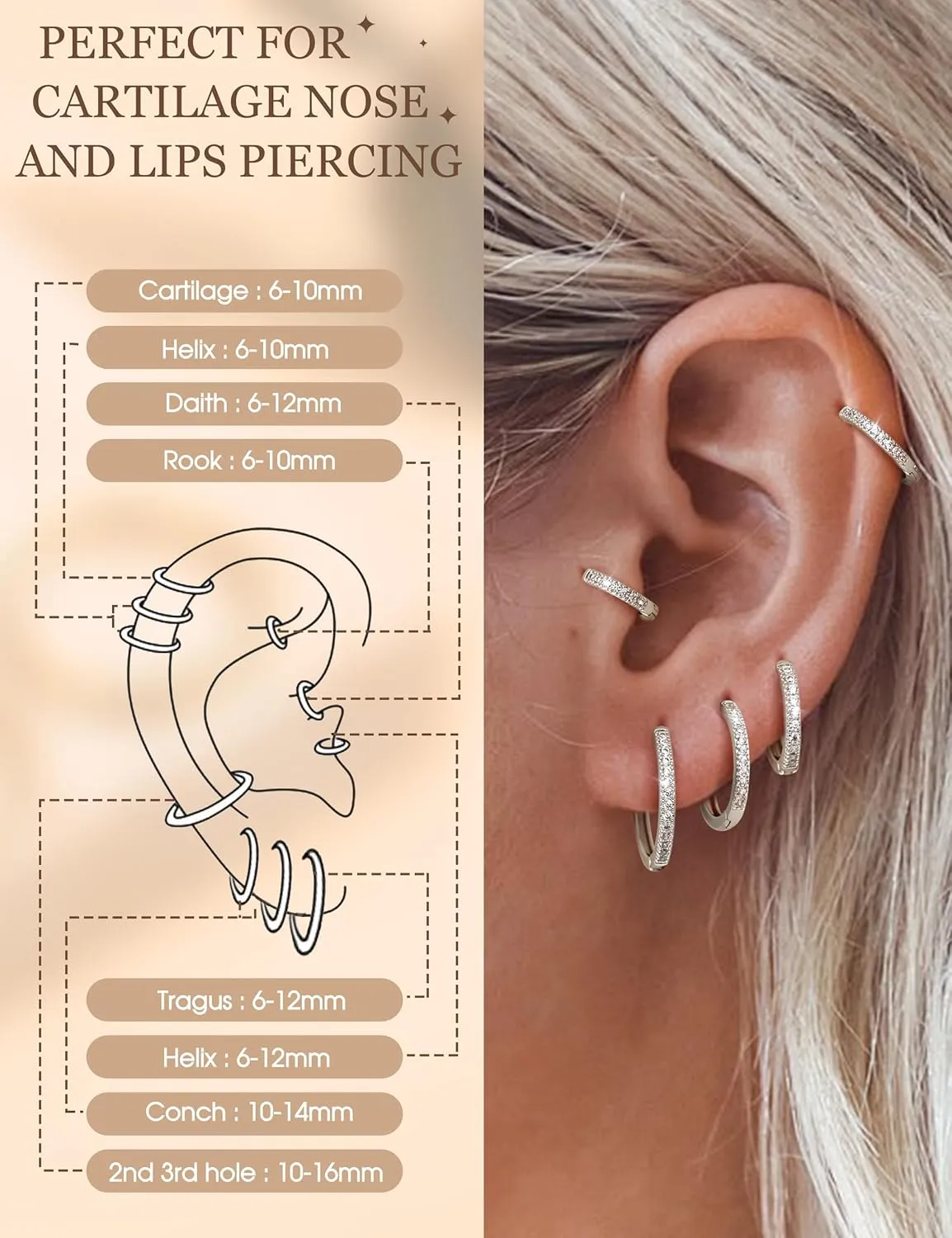 Kakonia 5 Pairs Small Sterling Silver Hoop Earrings Set for Women, 18k Gold Plated Huggie Hoop Earrings, Lightweight Hoop Earrings for Women Hypoallergenic, Cartilage Earring Sets for Multiple Piercing