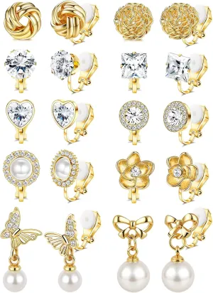 Kakonia Clip on Earrings Women, Gold Clip on Earrings for Women, Clip Earrings for Women, Women's Clip-on Earrings, Clip on Stud Dangle Earrings, Pearl Bow Butterfly Non Pierced Earrings