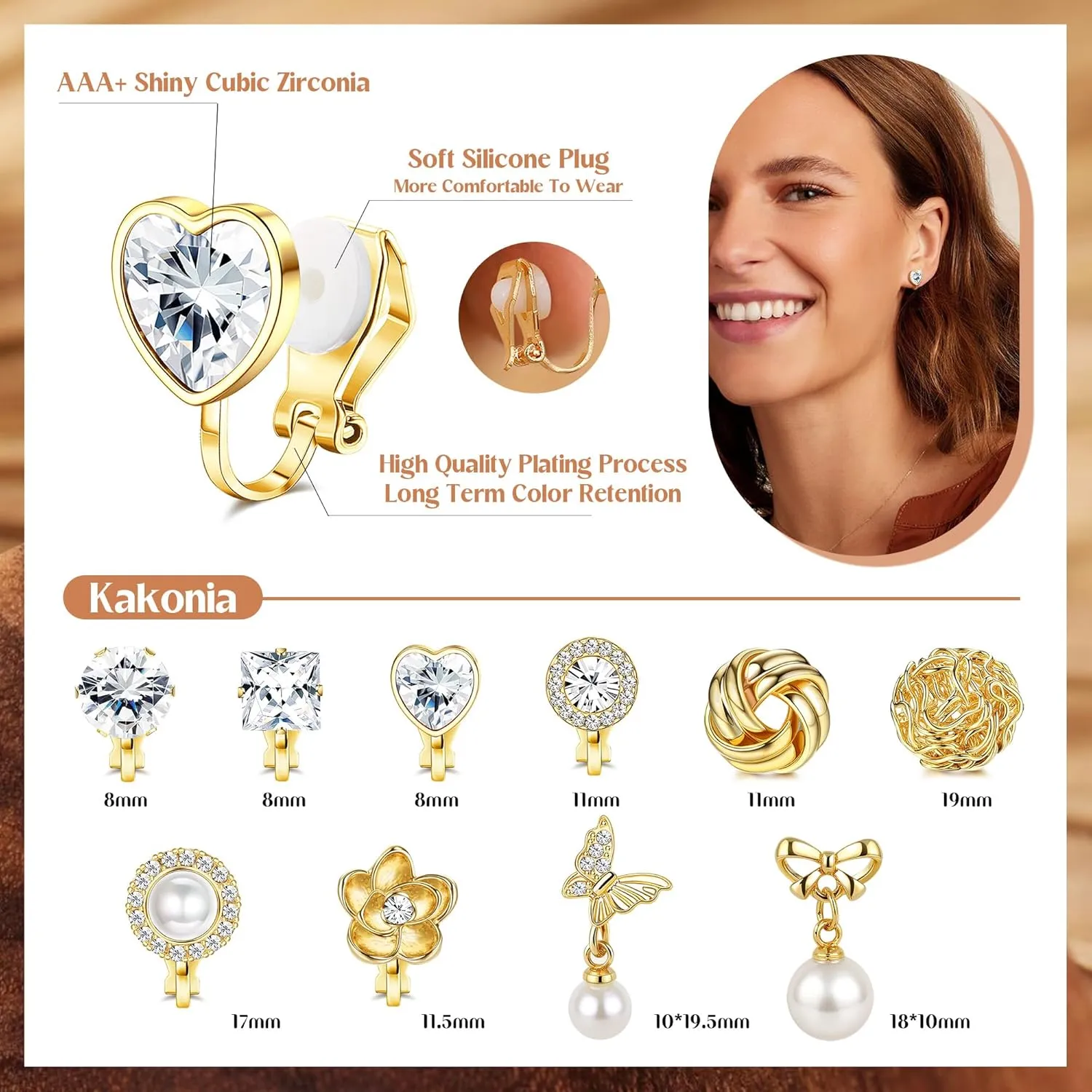 Kakonia Clip on Earrings Women, Gold Clip on Earrings for Women, Clip Earrings for Women, Women's Clip-on Earrings, Clip on Stud Dangle Earrings, Pearl Bow Butterfly Non Pierced Earrings
