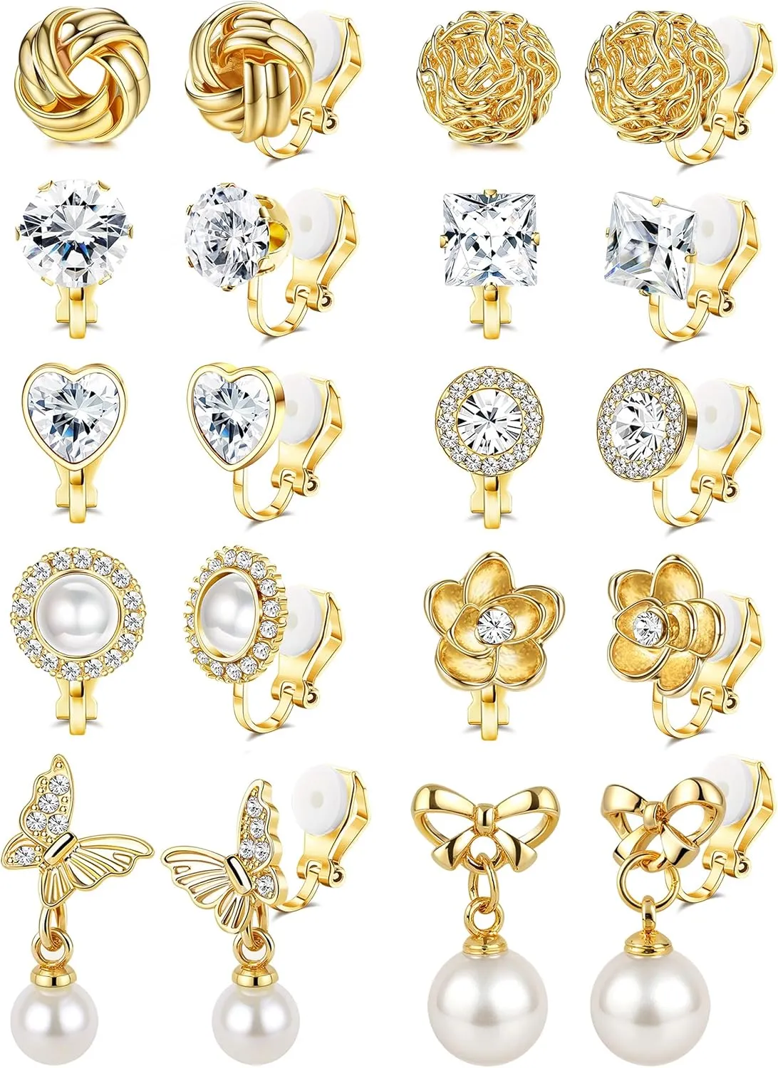 Kakonia Clip on Earrings Women, Gold Clip on Earrings for Women, Clip Earrings for Women, Women's Clip-on Earrings, Clip on Stud Dangle Earrings, Pearl Bow Butterfly Non Pierced Earrings