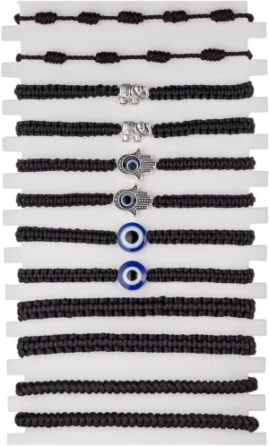 kelistom 12 Pcs Evil Eye Bracelets Mal De Ojo Bracelets Red Black Rope 7 Knots Elephant Hamsa Hand Charm Matching Friendship Bracelets for Couples