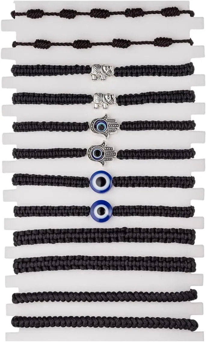 kelistom 12 Pcs Evil Eye Bracelets Mal De Ojo Bracelets Red Black Rope 7 Knots Elephant Hamsa Hand Charm Matching Friendship Bracelets for Couples