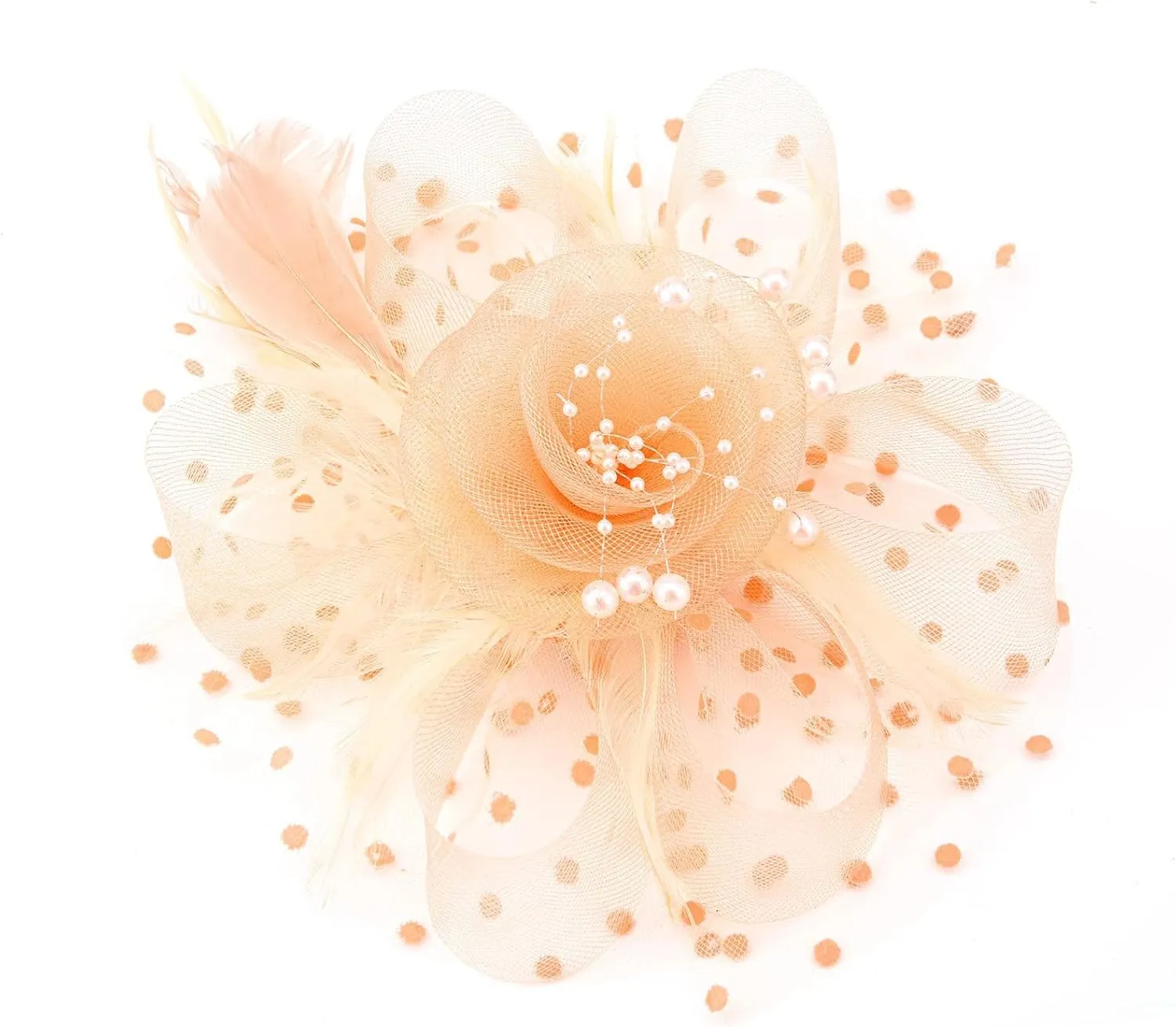 Kentucky Fascinator Hat for Women Flower Pearls Mesh Feathers Hair Clip Tea Party Wedding Hat Headpiece