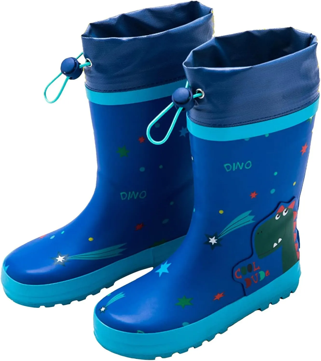 Kids Rain Boots Boys Girls Elastic Band Cute Cartoon Dinosaur Animals Printed Waterproof Anti-Slip Mid-calf Rainboots