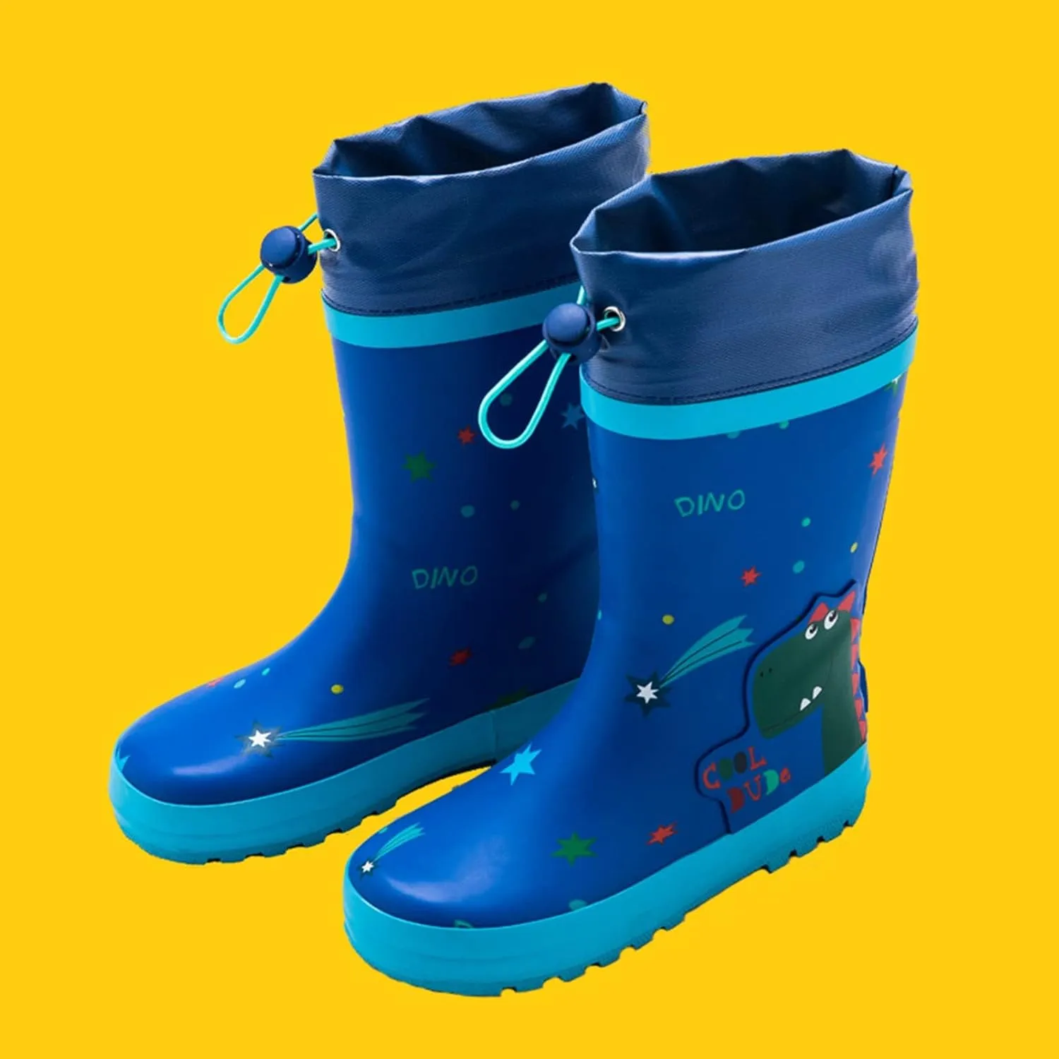 Kids Rain Boots Boys Girls Elastic Band Cute Cartoon Dinosaur Animals Printed Waterproof Anti-Slip Mid-calf Rainboots