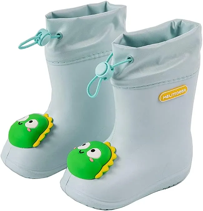 Kids Rain Boots Boys Girls Rubber Boots Dinosaur Prints Non Slip Elastic Band Waterproof Shoes