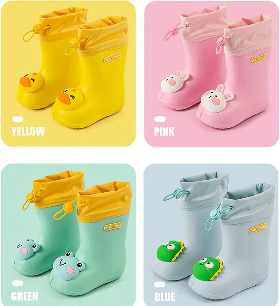 Kids Rain Boots Boys Girls Rubber Boots Dinosaur Prints Non Slip Elastic Band Waterproof Shoes