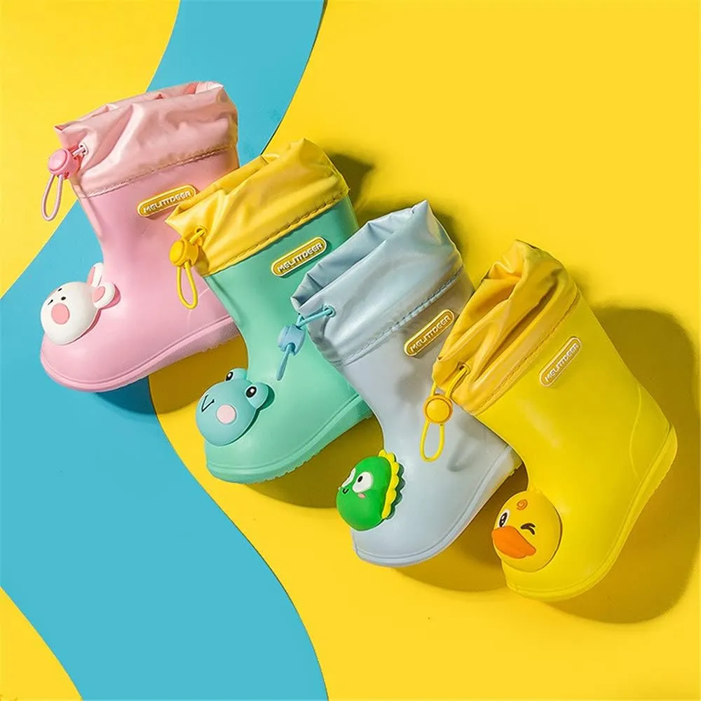 Kids Rain Boots Boys Girls Rubber Boots Dinosaur Prints Non Slip Elastic Band Waterproof Shoes