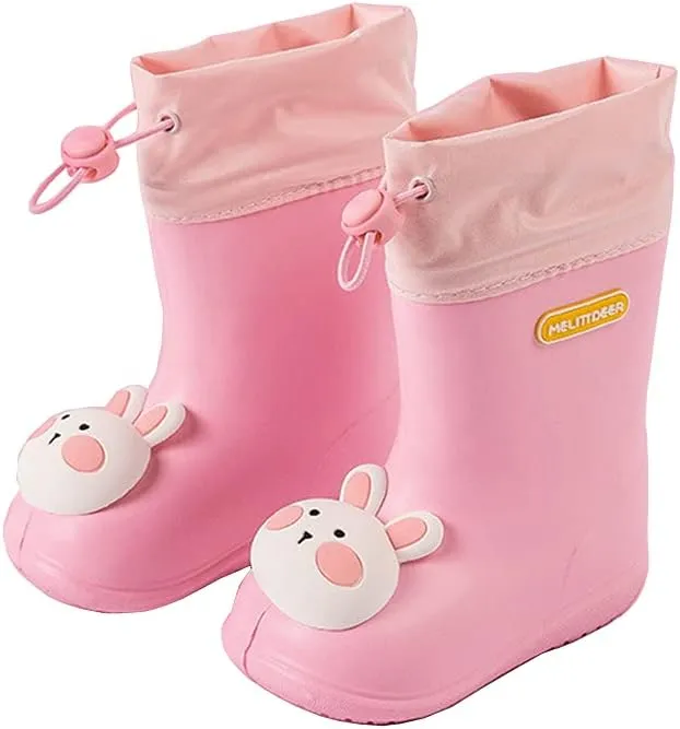 Kids Rain Boots Boys Girls Rubber Boots Dinosaur Prints Non Slip Elastic Band Waterproof Shoes