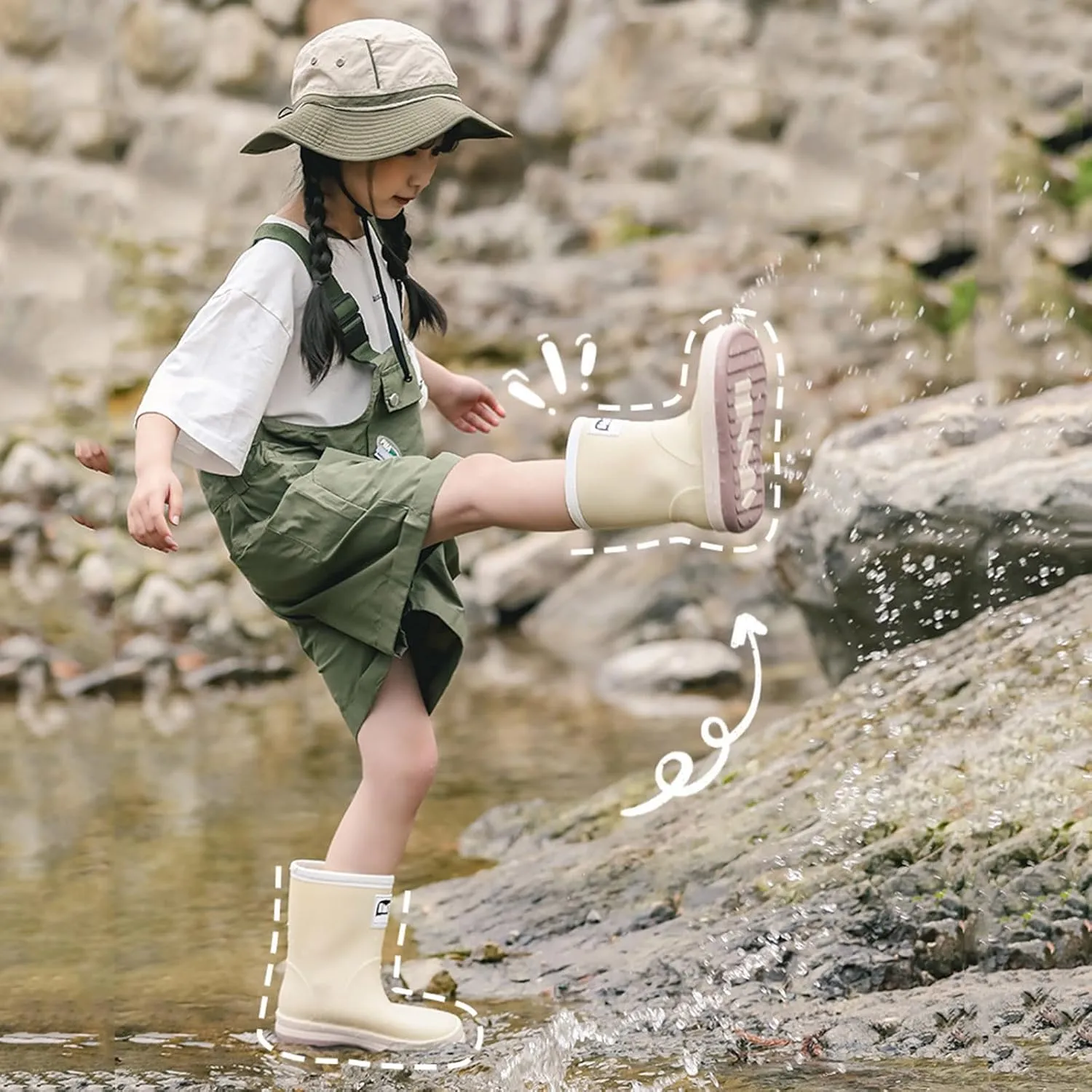 Kids Toddler Rain Boots Boys Girls Elastic Band Waterproof Anti-Slip Boots Unisex Simple Lightweight Rainboot Shoes