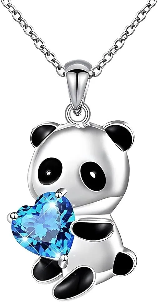 Kilener Panda Necklace for Women Blue Crystal Heart Necklaces Panda Pendant Necklace for Men Birthday Christmas Gifts for Panda lovers Daughter Sister Panda Necklaces