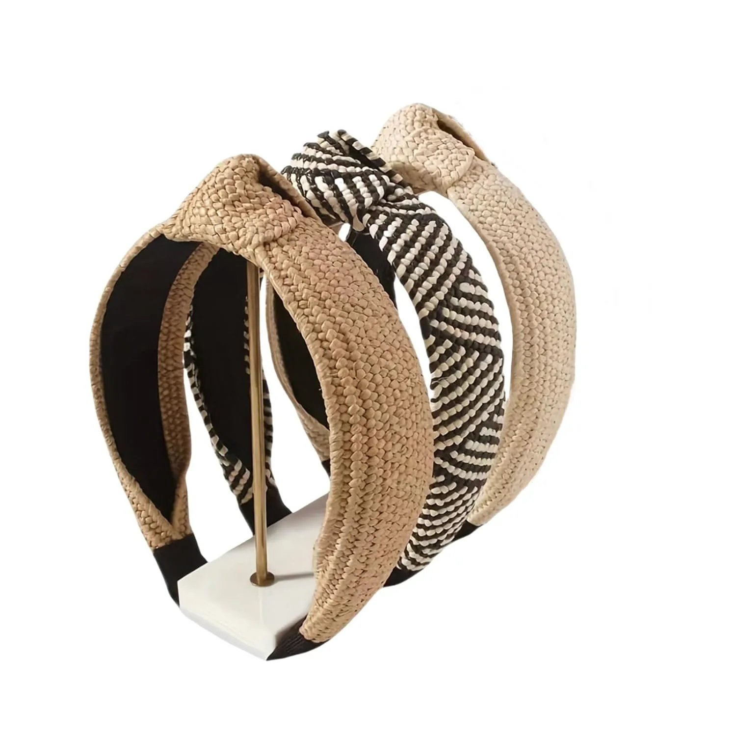 Knotted Straw Headbands for Women Rattan Headband Boho Braided Head Bands, Top Knot Headband for Women, Summer Beach Headbands, Rattan Woven Headband No Slip (Color1)