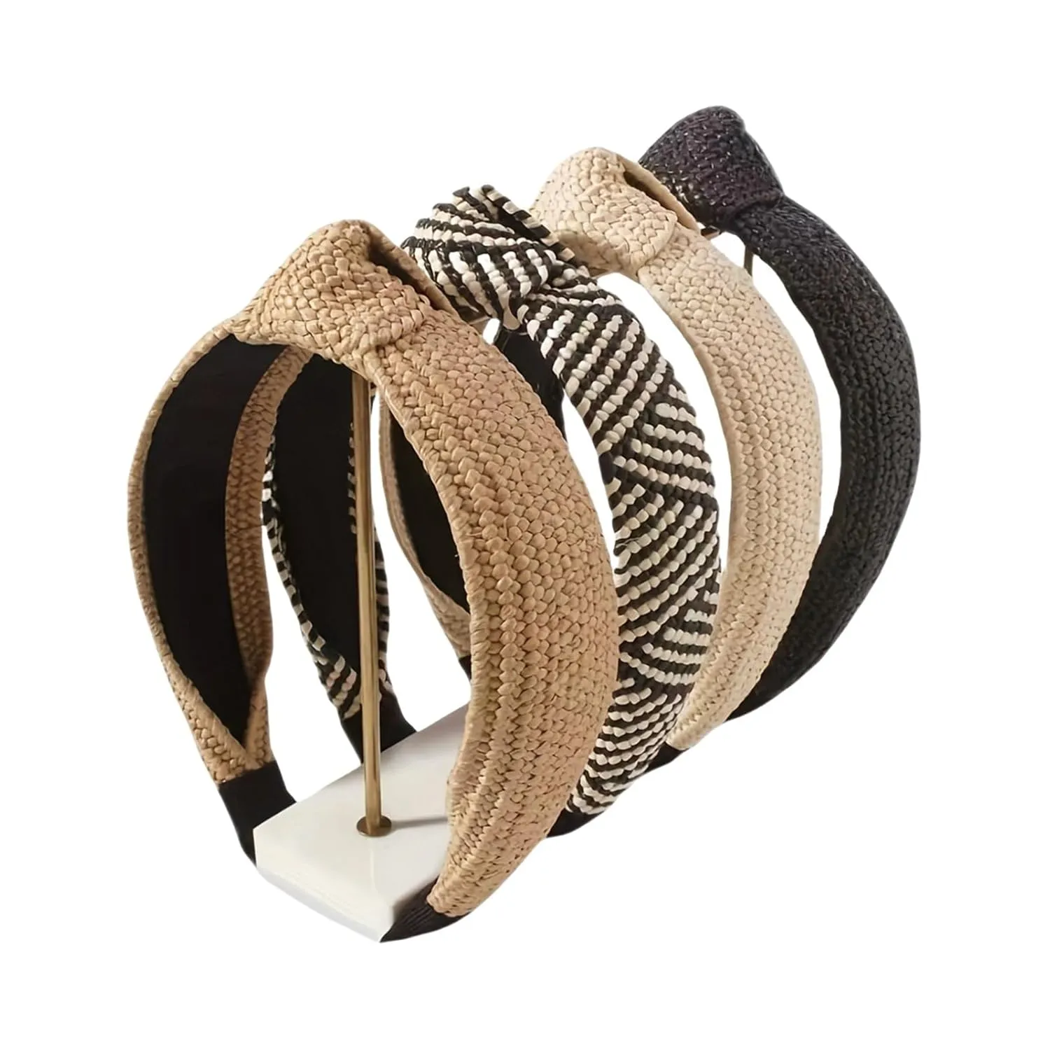 Knotted Straw Headbands for Women Rattan Headband Boho Braided Head Bands, Top Knot Headband for Women, Summer Beach Headbands, Rattan Woven Headband No Slip (Color2)