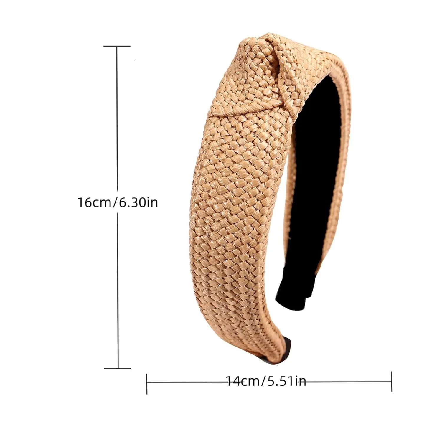 Knotted Straw Headbands for Women Rattan Headband Boho Braided Head Bands, Top Knot Headband for Women, Summer Beach Headbands, Rattan Woven Headband No Slip (Color2)