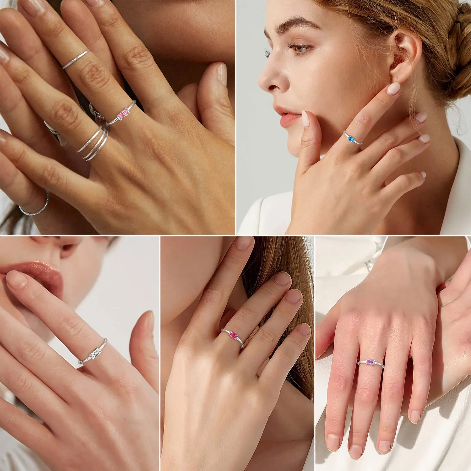 KOHOTA Silver Birthstone Rings for Women Dainty Stackable Engagement Wedding Promise Rings Non Tarnish CZ Emerald Green Gemstone Ring Mothers Birthday Gift Size 6-10