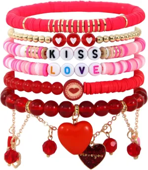 KOLODOGO Love Bracelet Beaded Heishi Surfer Bracelets Clay Stackable Friendship Bracelets as Jewelry Gifts