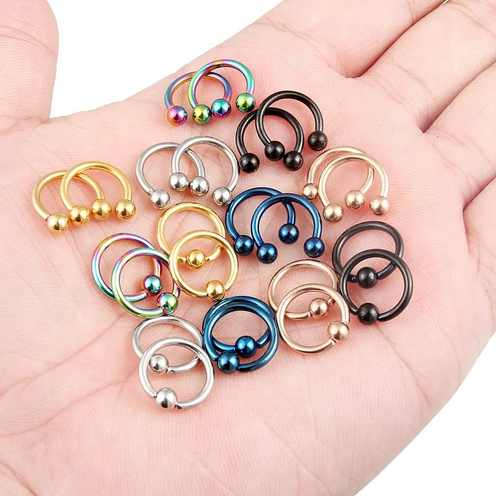 Kridzisw 16G Septum Nose Rings Eyebrow lip Rings Lobe Earrings Hoop 316L Surgical Steel Cartilage Helix Tragus Rook Daith Earrings Hoops Piercing Jewelry for Women Men 6mm 8mm 10mm 12mm 14mm 16mm
