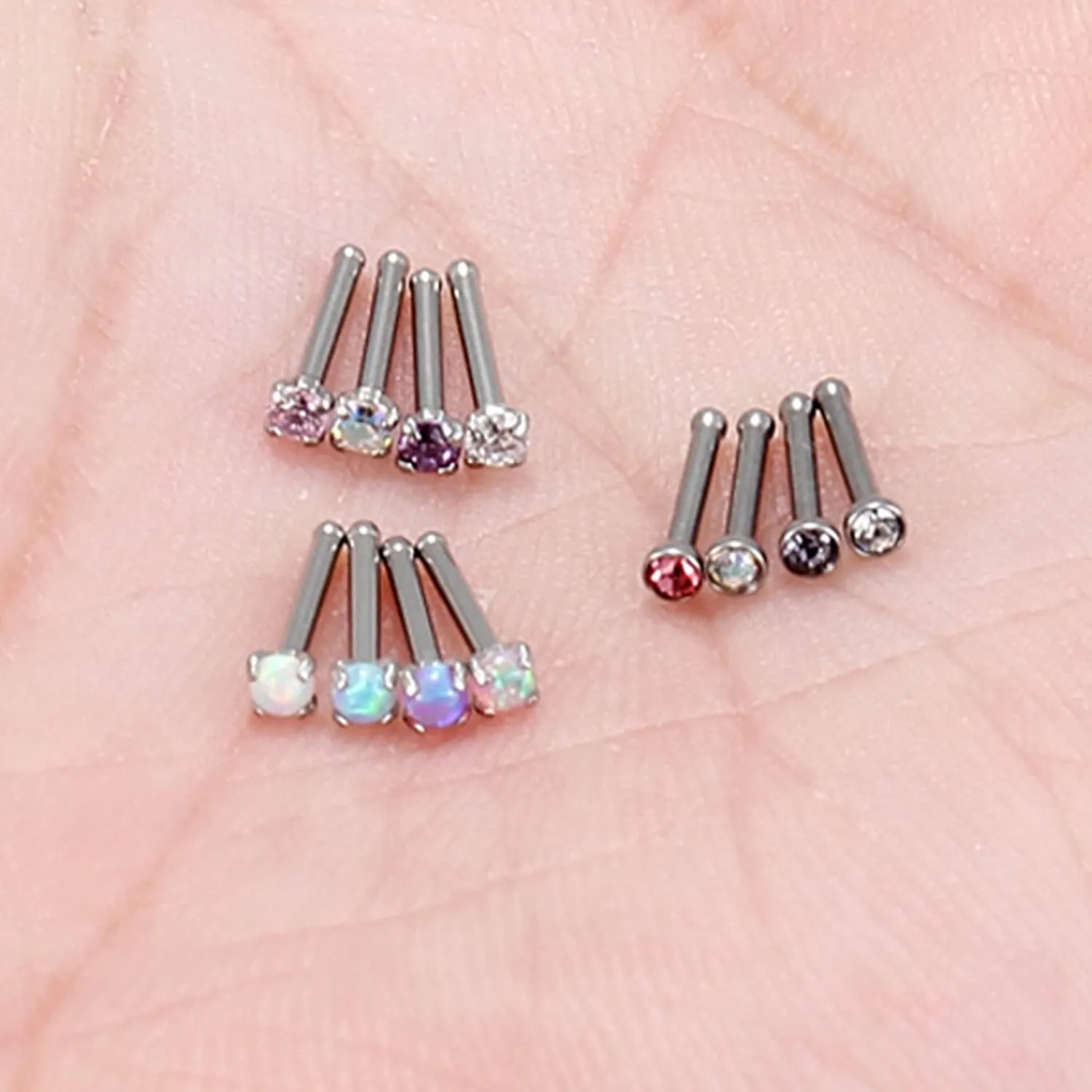 Kridzisw 18G 20G 22G Surgical Steel Nose Rings Studs CZ Opal 1.5mm 2mm 2.5mm 3mm for Women Men 12Pcs
