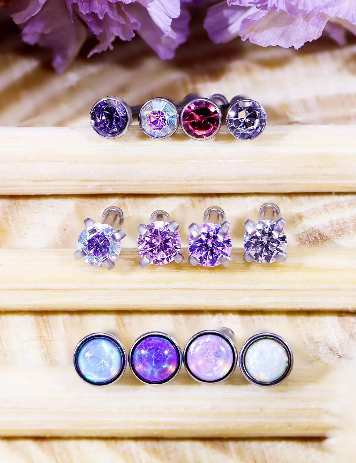 Kridzisw 18G 20G 22G Surgical Steel Nose Rings Studs CZ Opal 1.5mm 2mm 2.5mm 3mm for Women Men 12Pcs