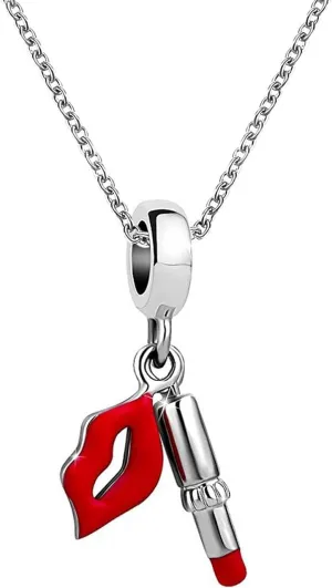 KunBead Sexy 18 inch Red Enamel Lips Lipstick Jewelry Cheap Birthday Charm Pendant Necklace for Women Herfriend