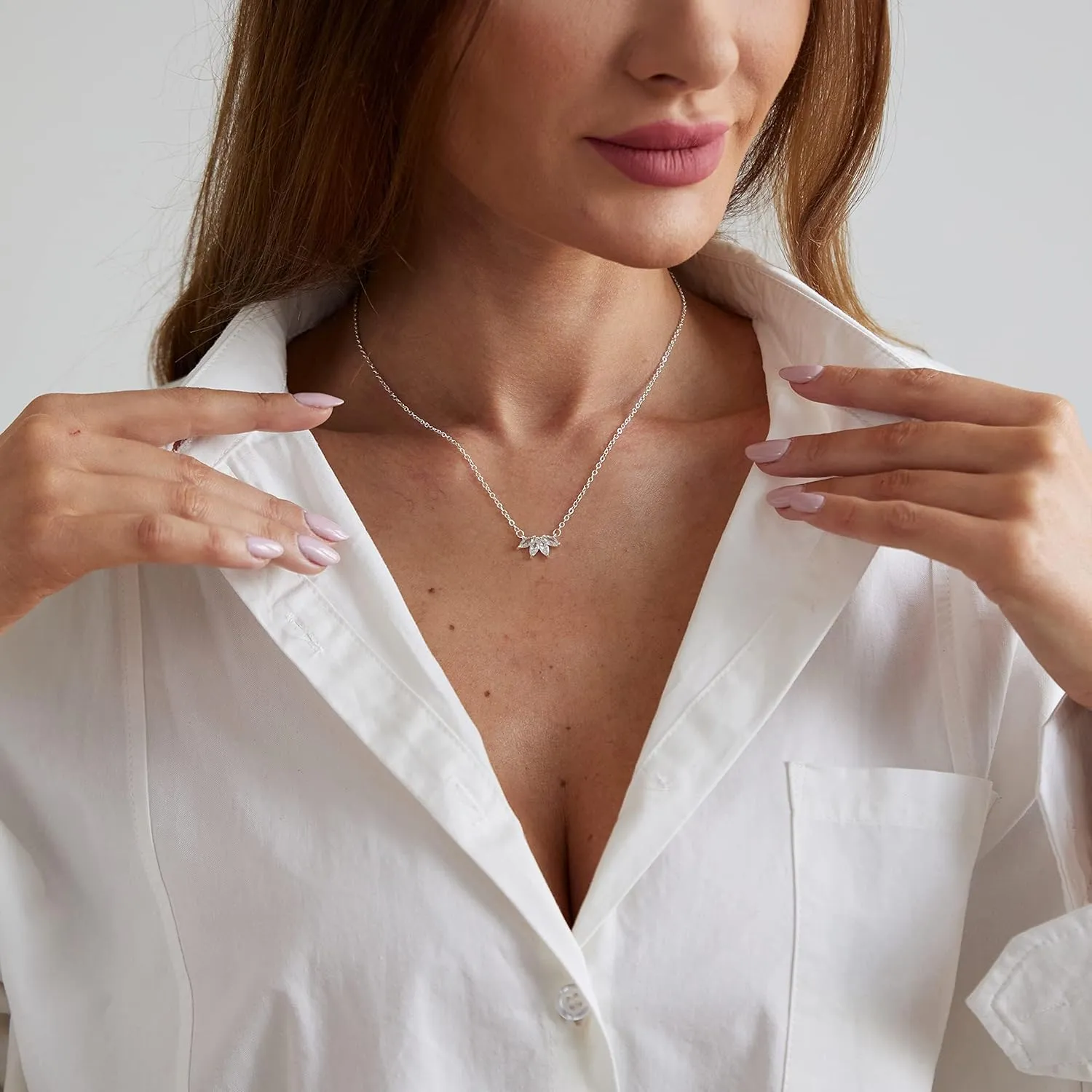 Kyerlyn Diamond Necklaces for Women, Dainty Leaf Necklace 14K Gold/Silver Plated CZ Heart Pendant Necklace Simple Flower Choker Necklaces Elegant Everyday Jewelry Gift