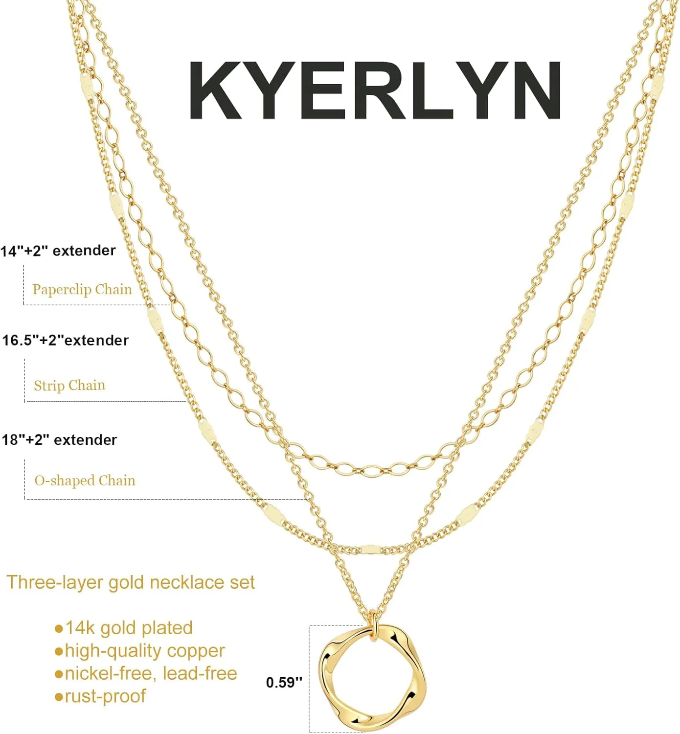 Kyerlyn Layered Necklaces for Women, 14K Gold Plated Necklace Sterling Silver Necklace Stack Circle Pendant Necklace Trendy Long Chain Stackable Silver Necklace Set Dainty Gold Stacked Jewelry Gifts