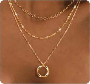 Kyerlyn Layered Necklaces for Women, 14K Gold Plated Necklace Sterling Silver Necklace Stack Circle Pendant Necklace Trendy Long Chain Stackable Silver Necklace Set Dainty Gold Stacked Jewelry Gifts