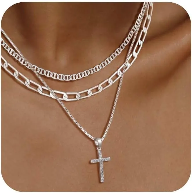 Kyerlyn Silver Necklaces for Women, Sterling Silver Stackable Stack Herringbone Choker Necklaces for Women Trendy Layering Circle Pendant Chain Necklace Set Jewelry for Women