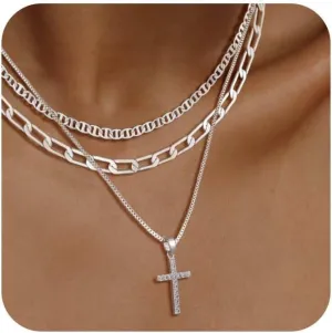 Kyerlyn Silver Necklaces for Women, Sterling Silver Stackable Stack Herringbone Choker Necklaces for Women Trendy Layering Circle Pendant Chain Necklace Set Jewelry for Women