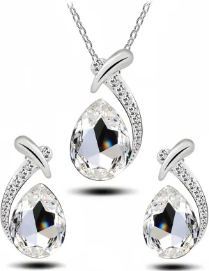 la luen Teardrop Birthstone Necklaces for Women, Rhinestone Drop Dangle Earrings Necklaces Set Oval Crystal Rhinestone Matching Wedding Jewelry Gifts for Wife Girlfriend