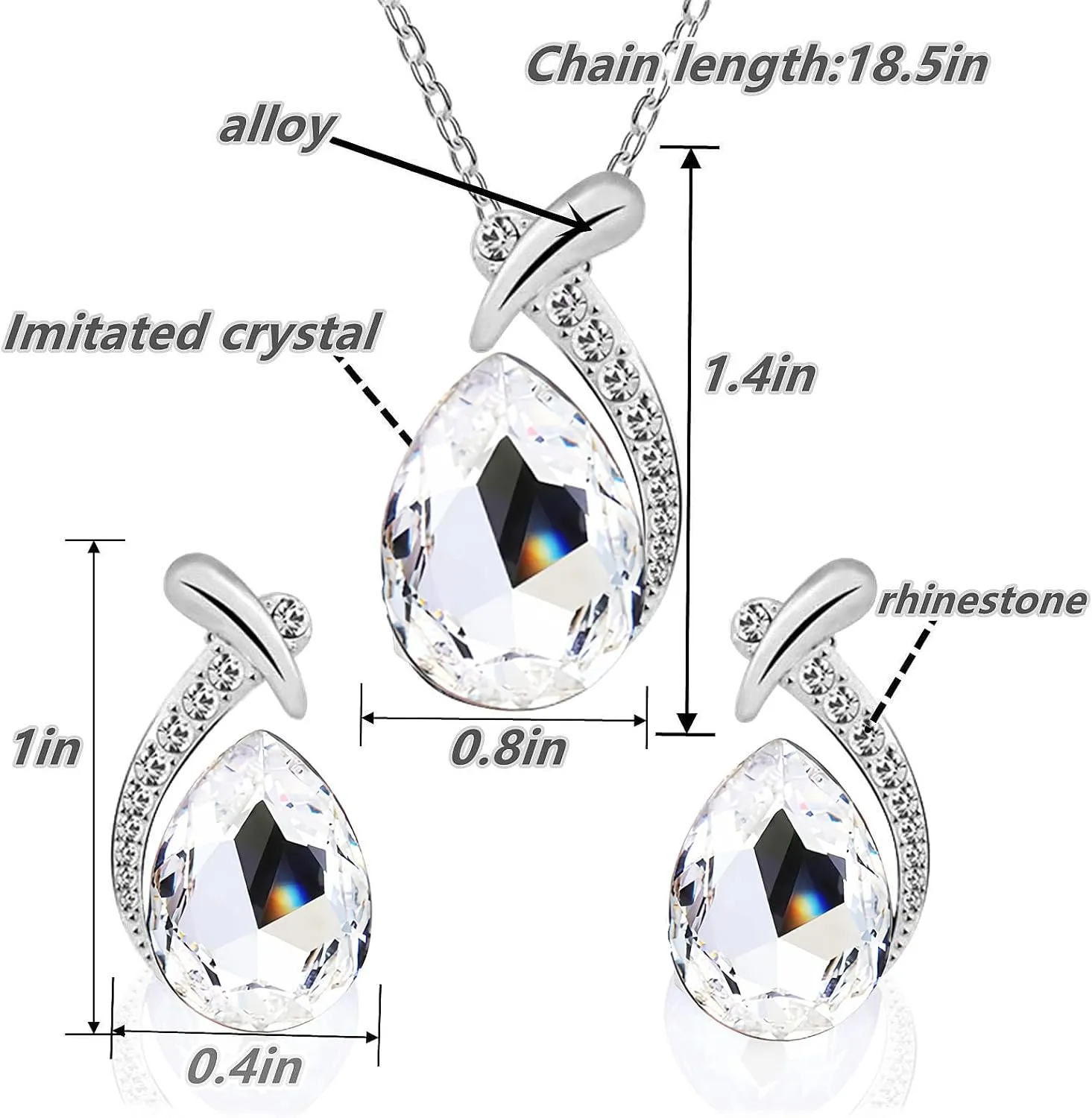 la luen Teardrop Birthstone Necklaces for Women, Rhinestone Drop Dangle Earrings Necklaces Set Oval Crystal Rhinestone Matching Wedding Jewelry Gifts for Wife Girlfriend