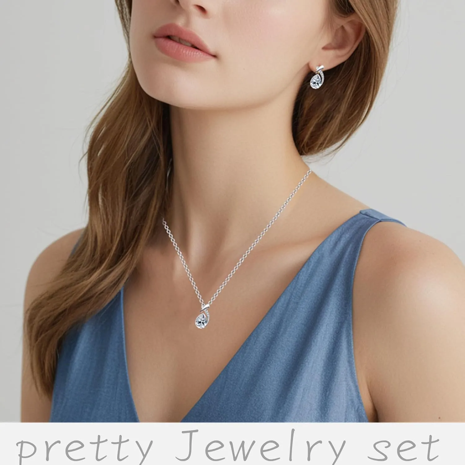 la luen Teardrop Birthstone Necklaces for Women, Rhinestone Drop Dangle Earrings Necklaces Set Oval Crystal Rhinestone Matching Wedding Jewelry Gifts for Wife Girlfriend