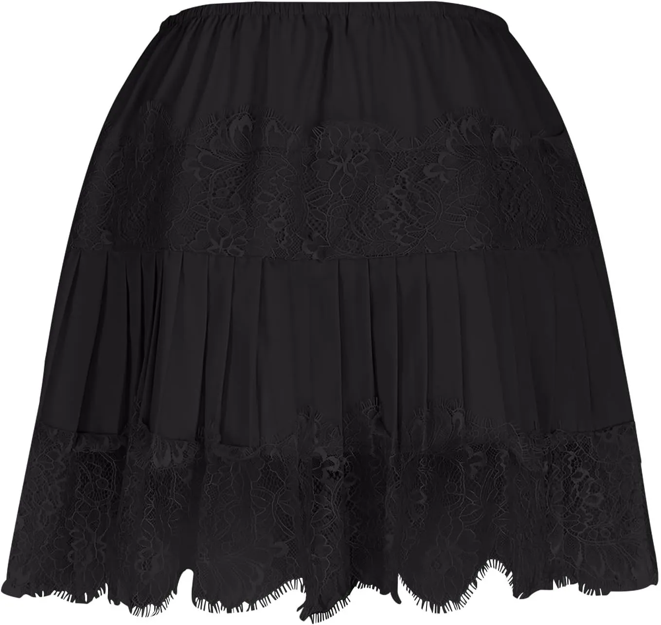 Lace Mini Skirt for Women Summer Lace Trim Flowy Elastic Waist Layered Pleat Skirts Solid Flowy Irregular Hem Skort